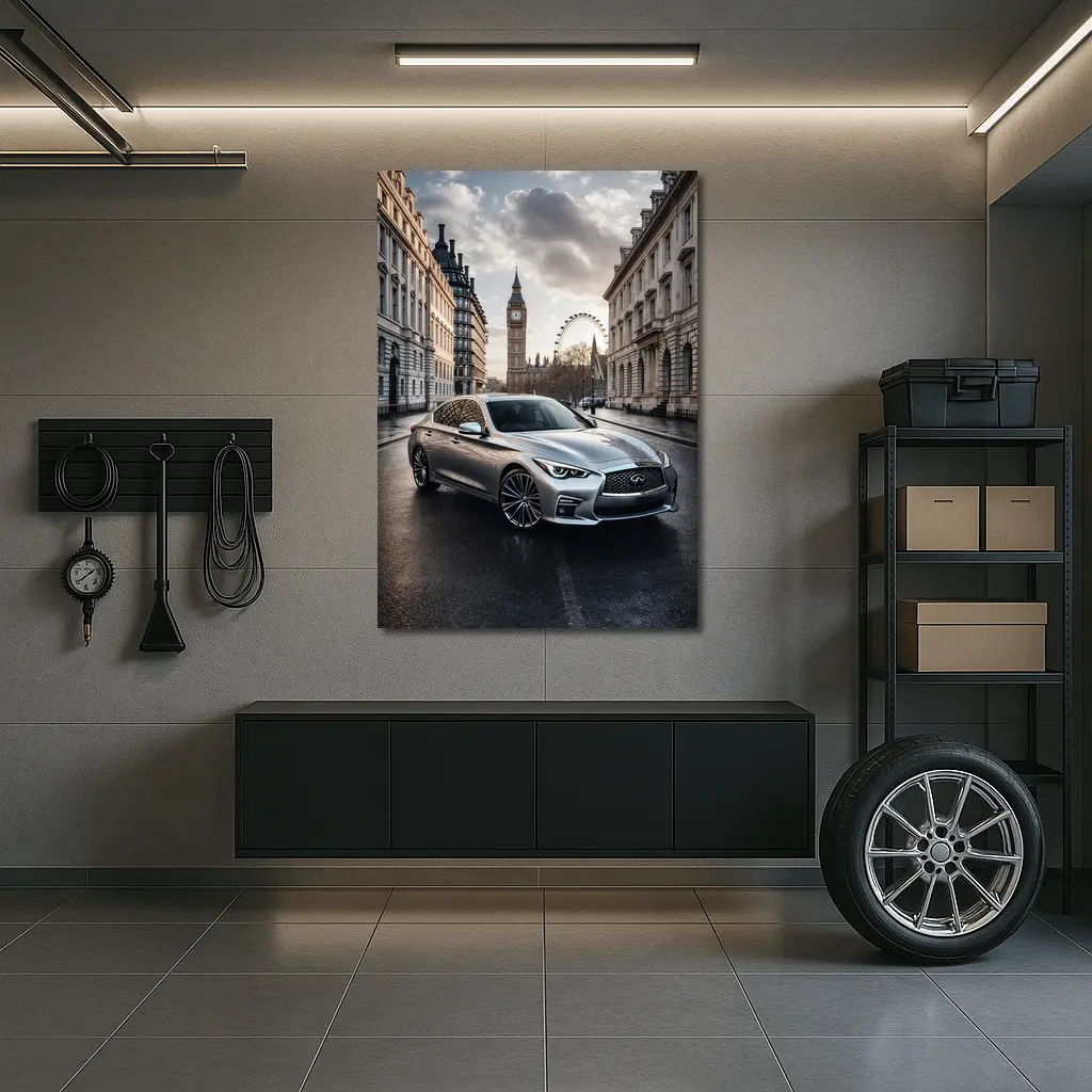 Infiniti Q50 Silver Sedan London Street – Wall Art