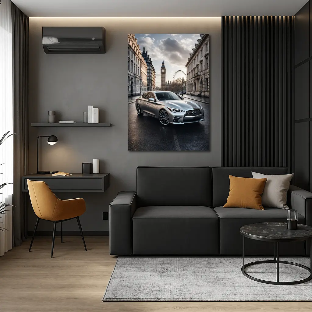 Infiniti Q50 Silver Sedan London Street – Wall Art