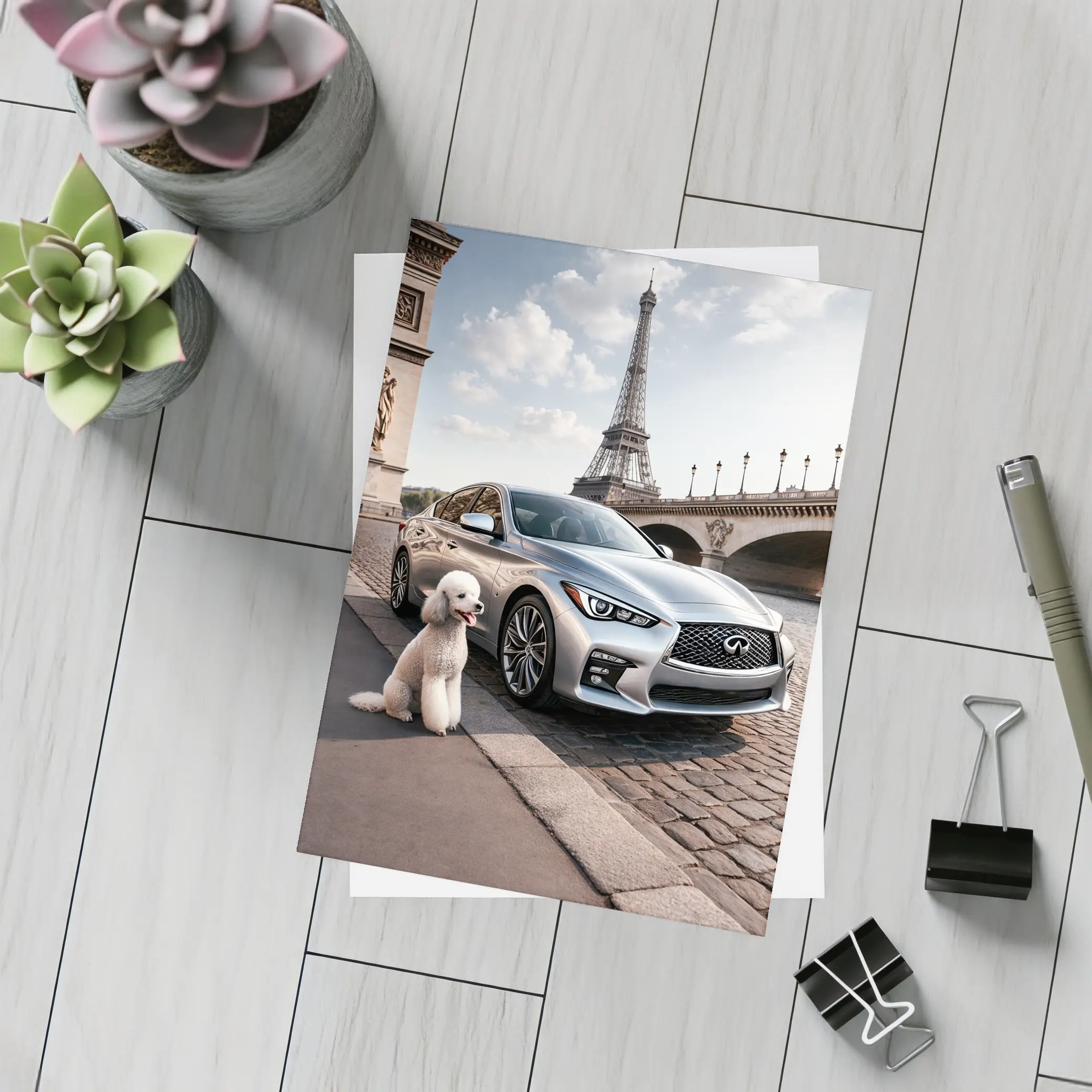 Infiniti Q50 Poodle Eiffel Tower Paris – Postcards