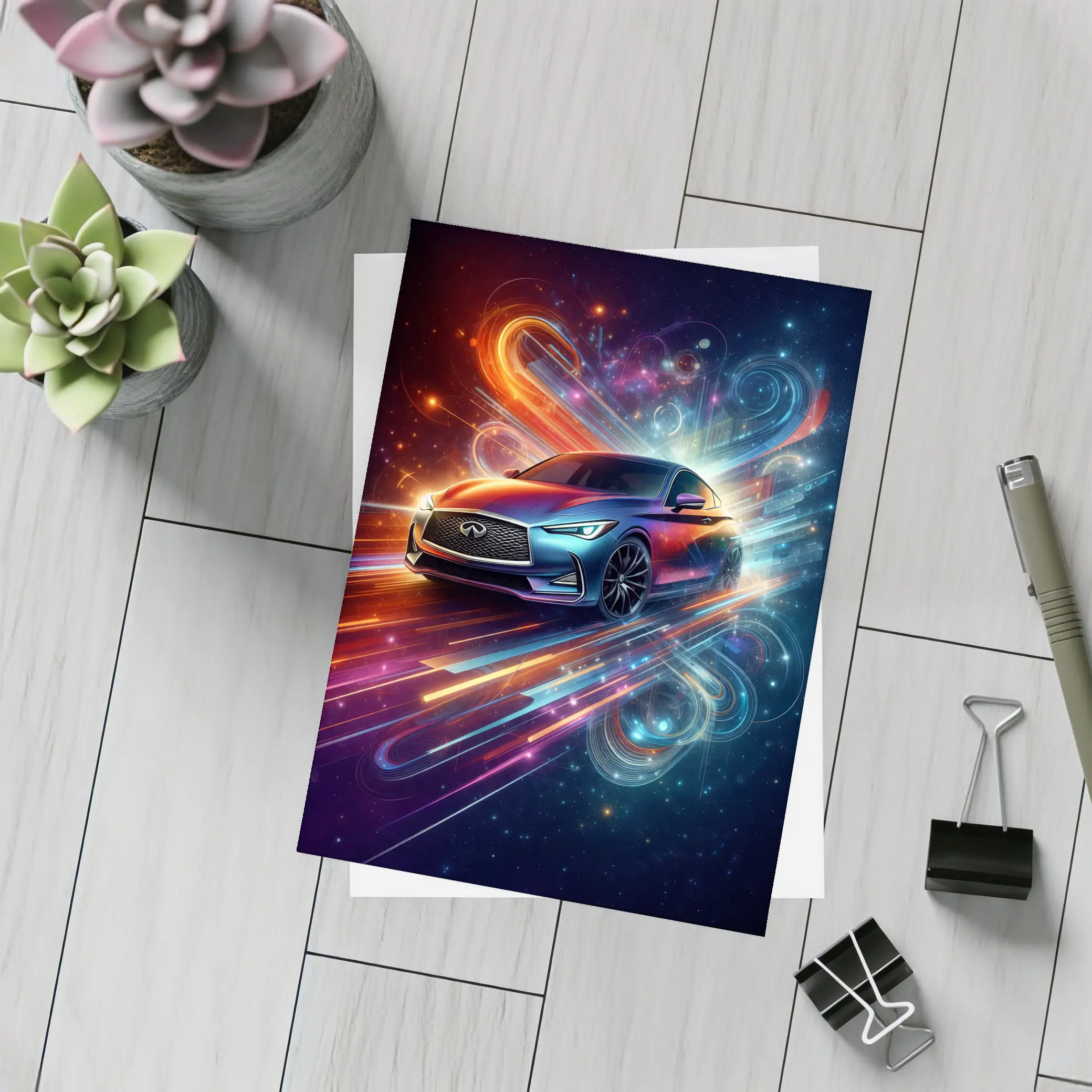 Infiniti Q60 Neon Abstract Speed Art – Postcards