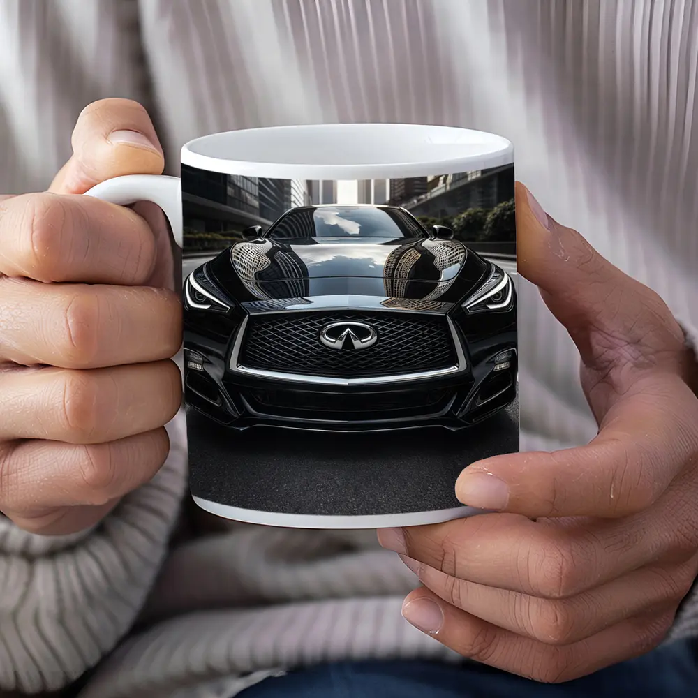 Infiniti Q60 Black Front City Street – Mugs