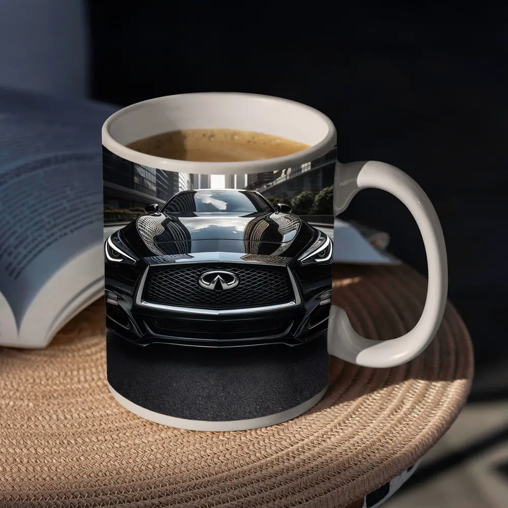 Infiniti Q60 Black Front City Street – Mugs