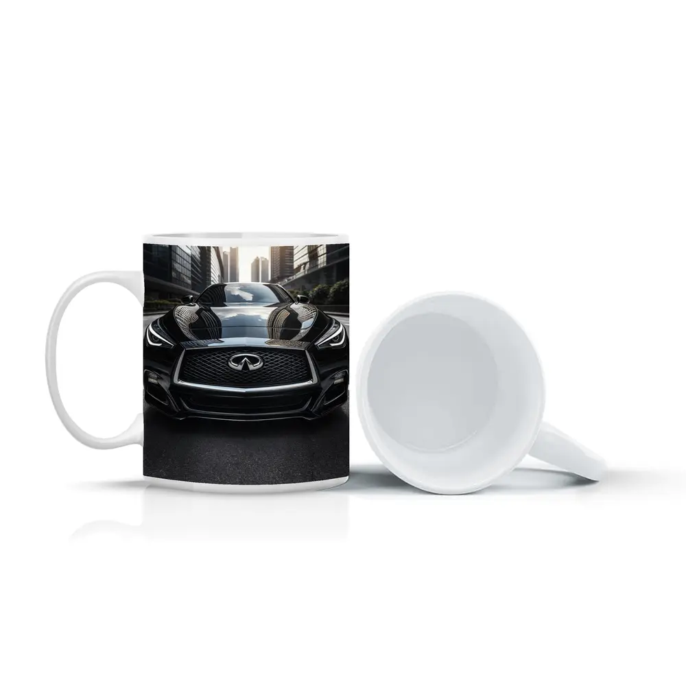 Infiniti Q60 Black Front City Street – Mugs