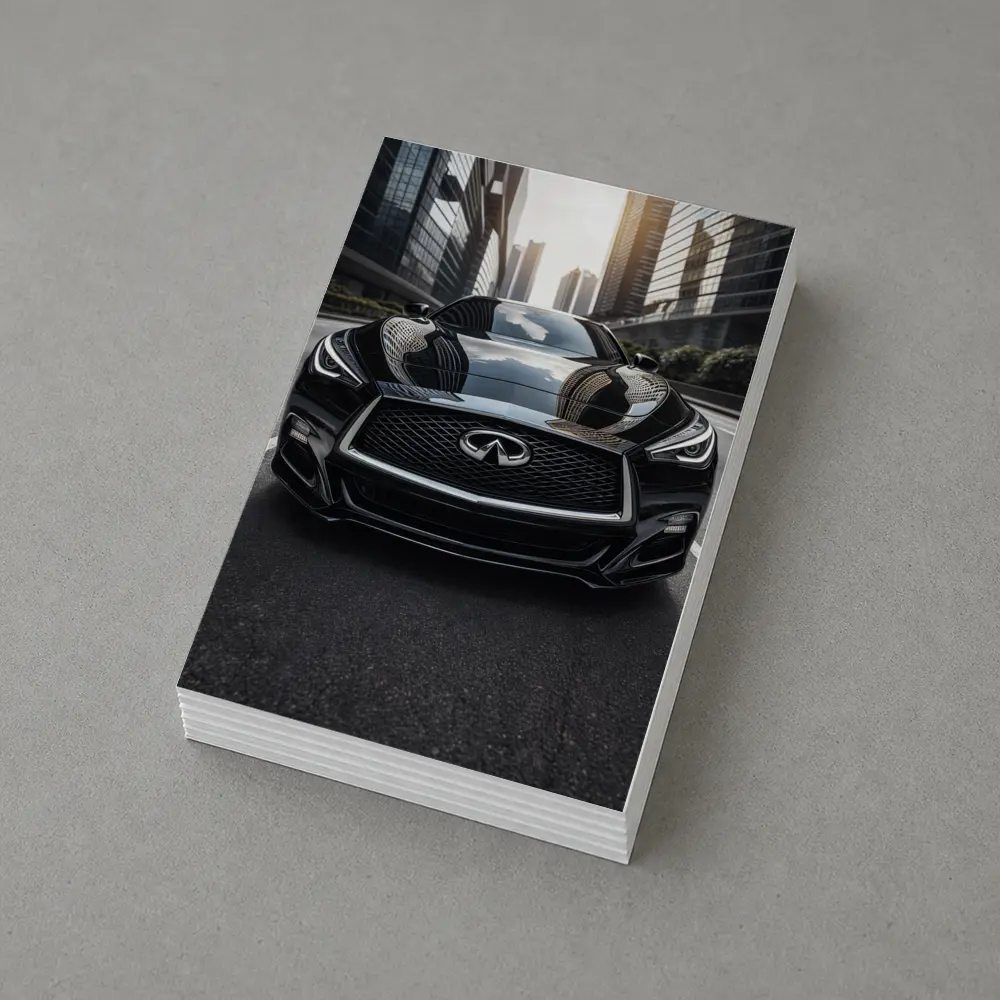 Infiniti Q60 Black Front City Street – Postcards
