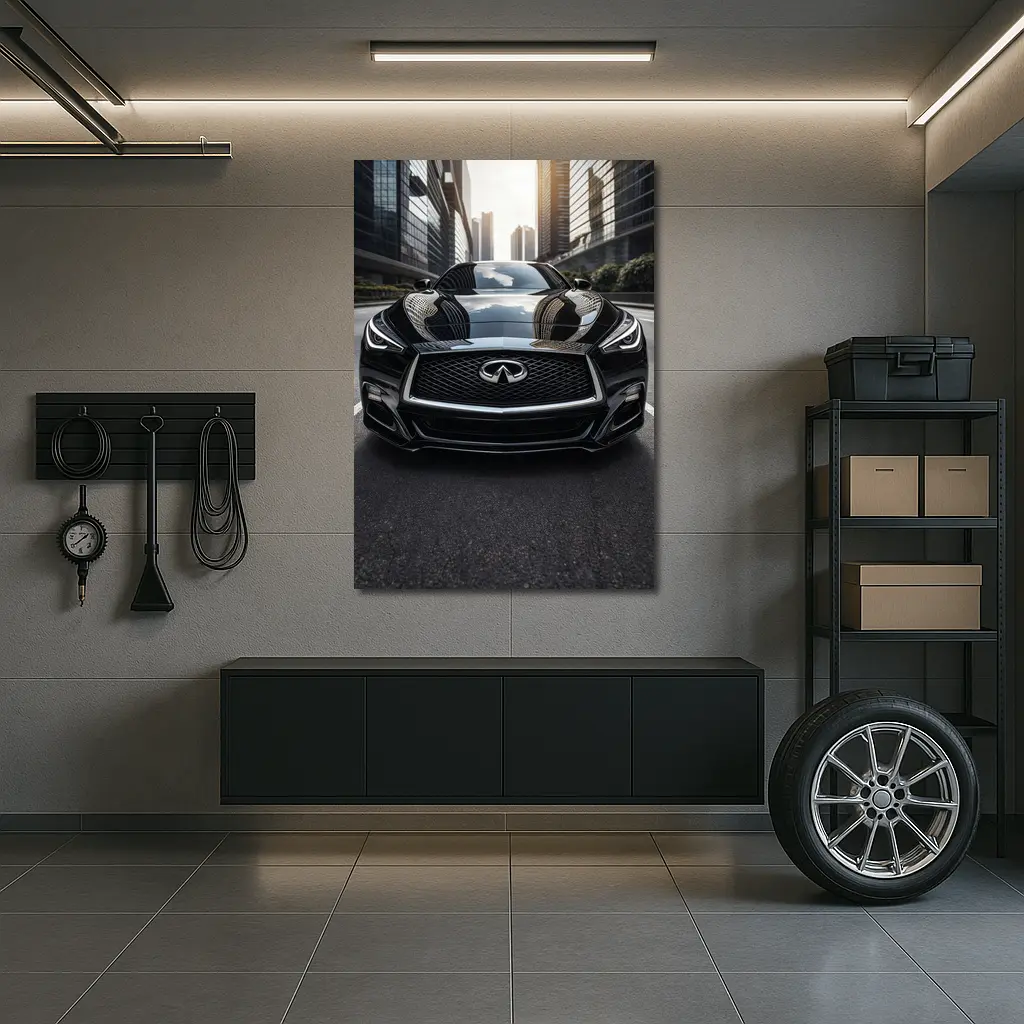 Infiniti Q60 Black Front City Street – Wall Art