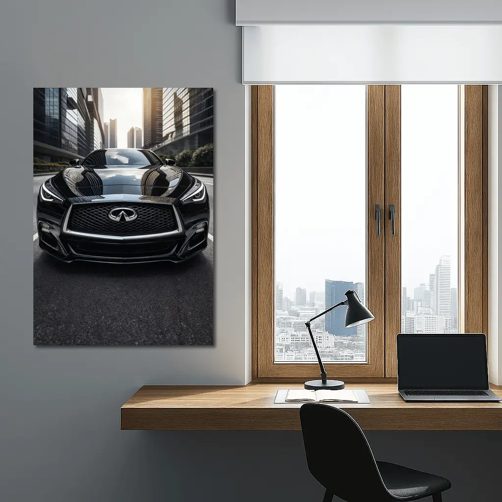 Infiniti Q60 Black Front City Street – Wall Art