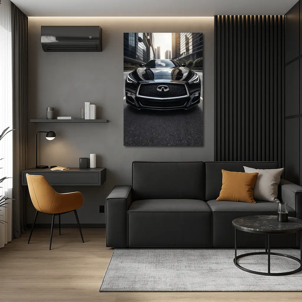 Infiniti Q60 Black Front City Street – Wall Art