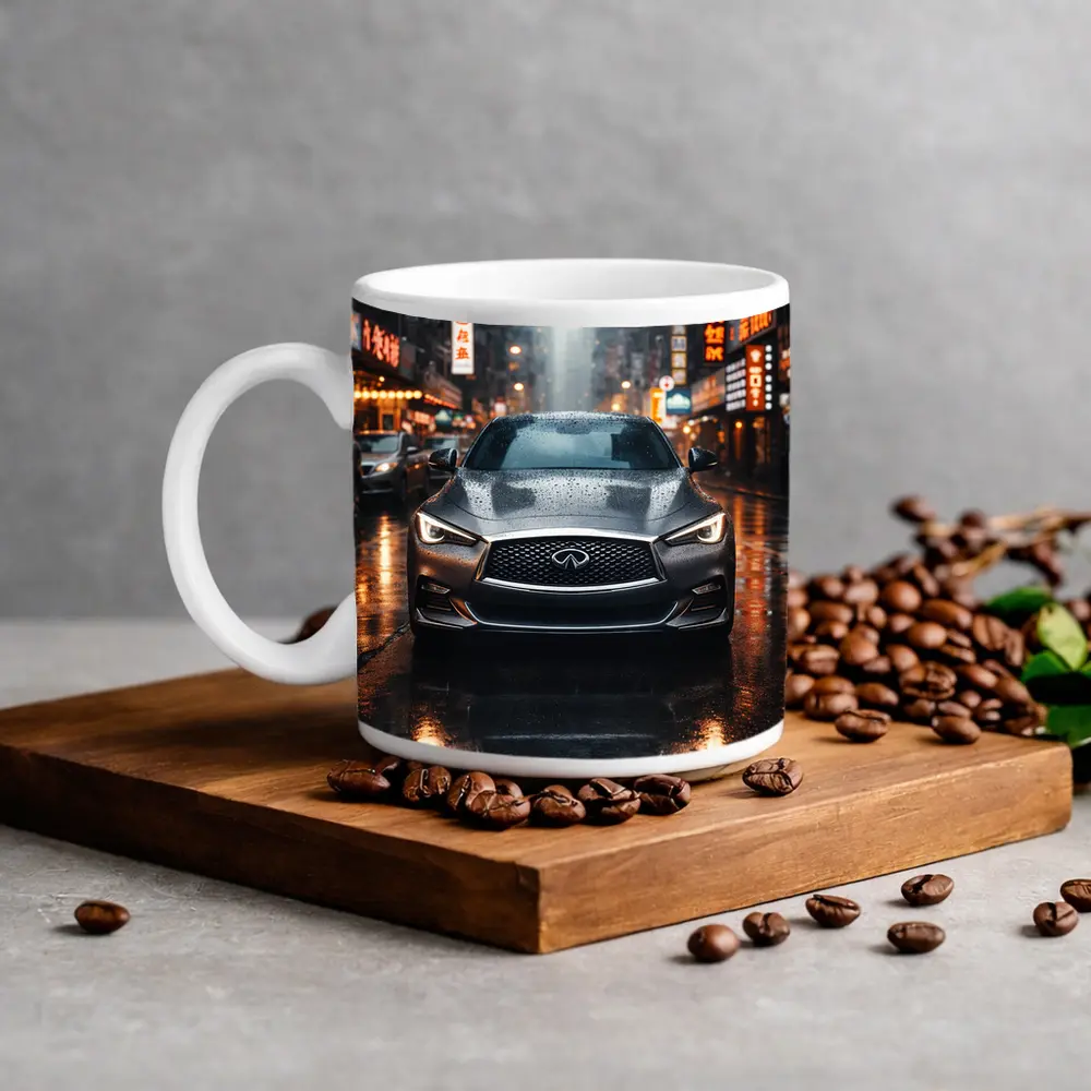 Infiniti Q60 Rainy City Street Night – Mugs