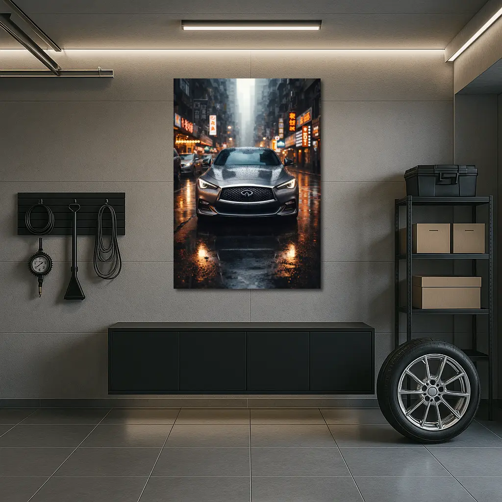 Infiniti Q60 Rainy City Street Night – Wall Art
