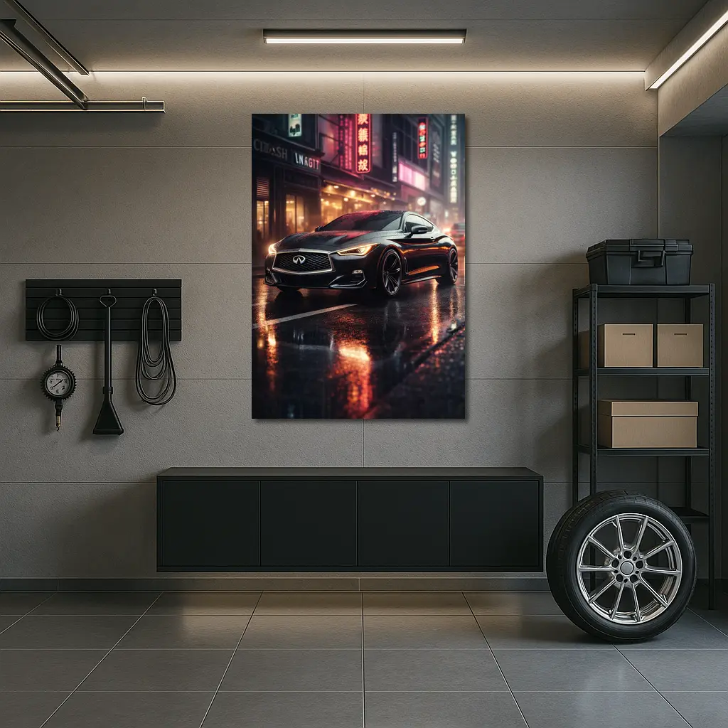 Infiniti Q60 Wet City Street Night – Wall Art