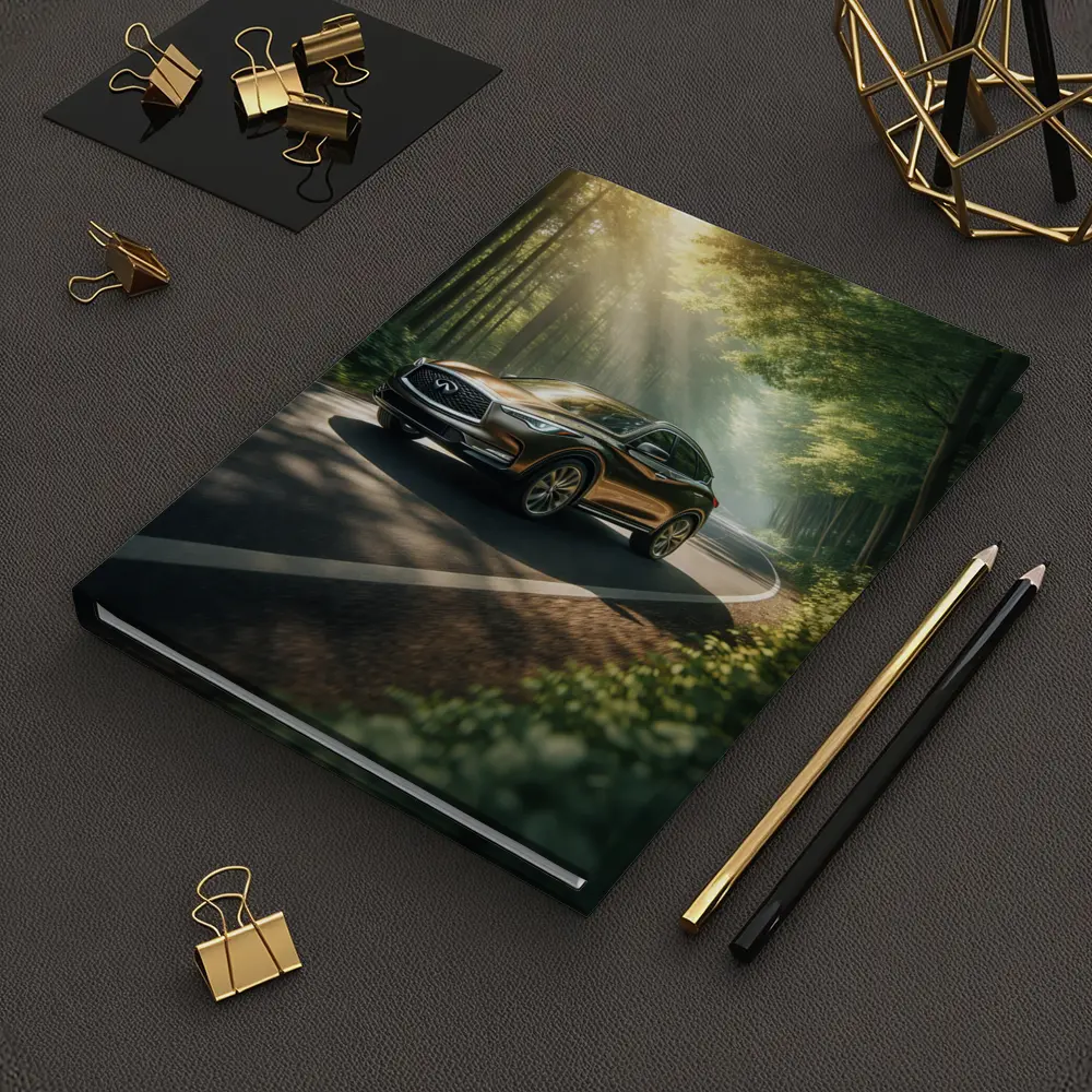 Infiniti QX50 Driving Through Sunlit Forest Road – Notebooks