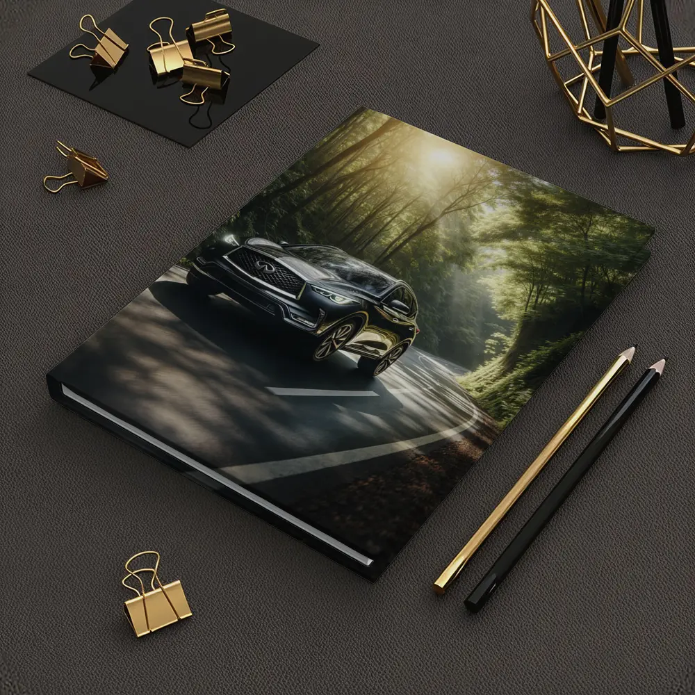 Infiniti QX50 Driving Through Sunlit Forest Road – Notebooks