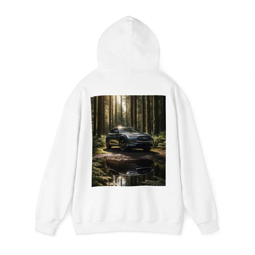 Infiniti QX50 Parked In Sunlit Forest – Hoodies