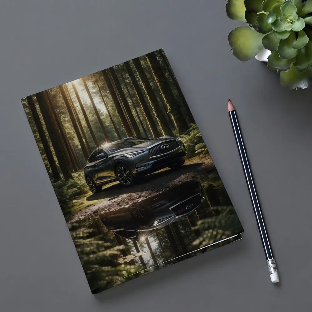 Infiniti QX50 Parked In Sunlit Forest – Notebooks