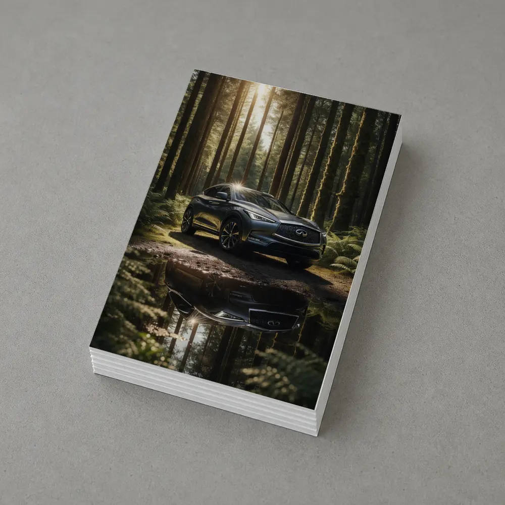 Infiniti QX50 Parked In Sunlit Forest – Postcards
