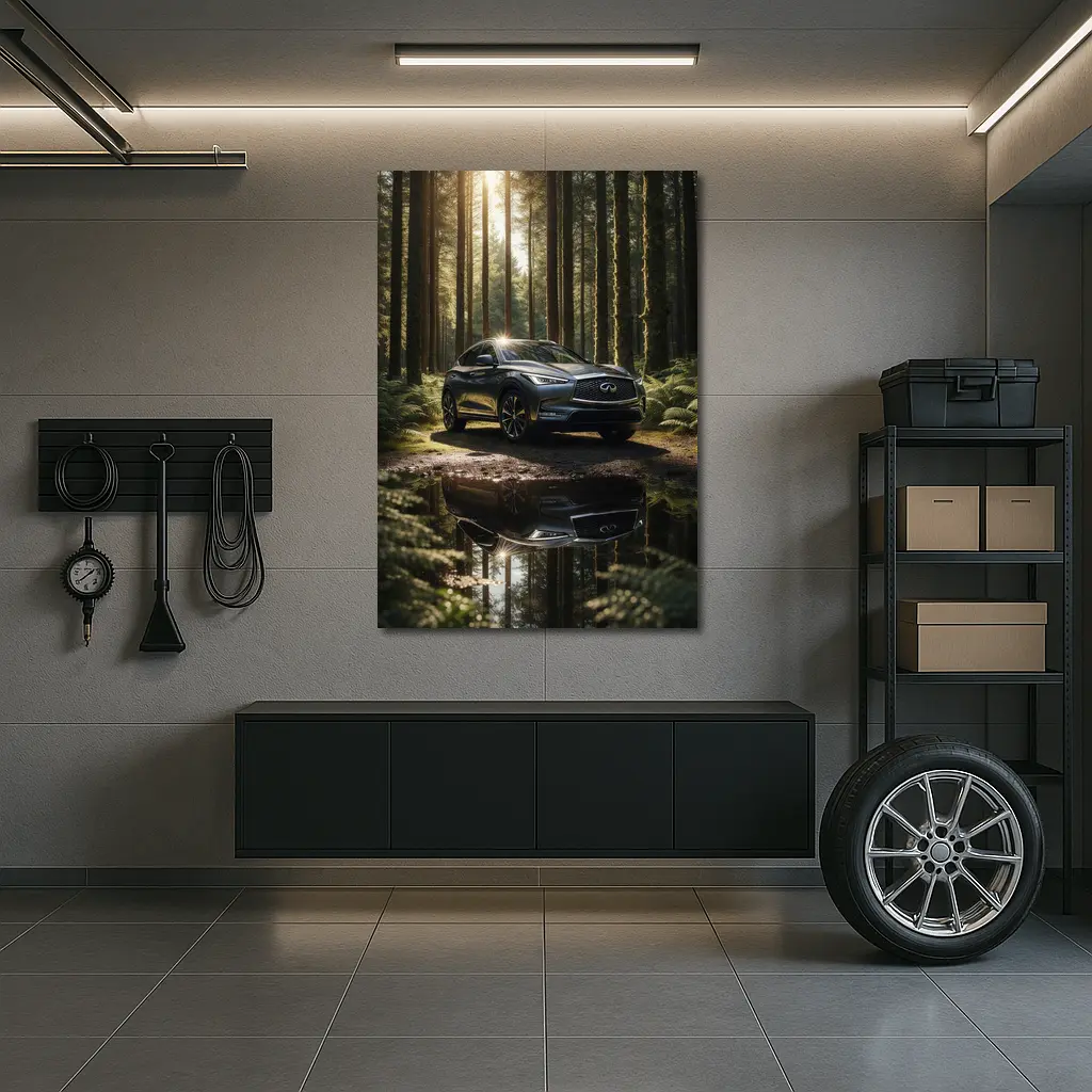Infiniti QX50 Parked In Sunlit Forest – Wall Art