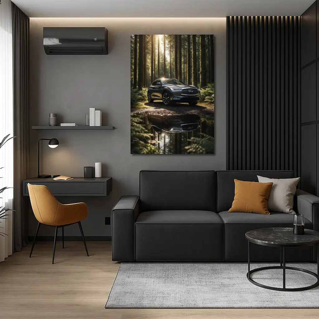 Infiniti QX50 Parked In Sunlit Forest – Wall Art