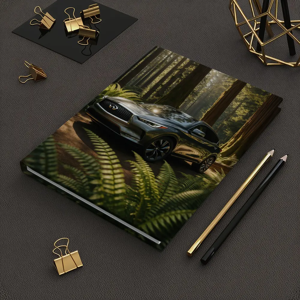 Infiniti QX50 SUV Parked in Sunlit Forest – Notebooks