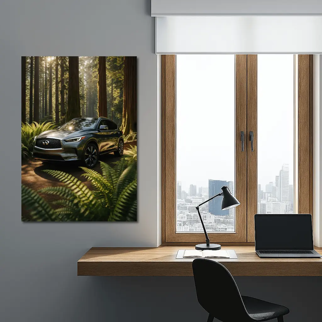 Infiniti QX50 SUV Parked in Sunlit Forest – Wall Art