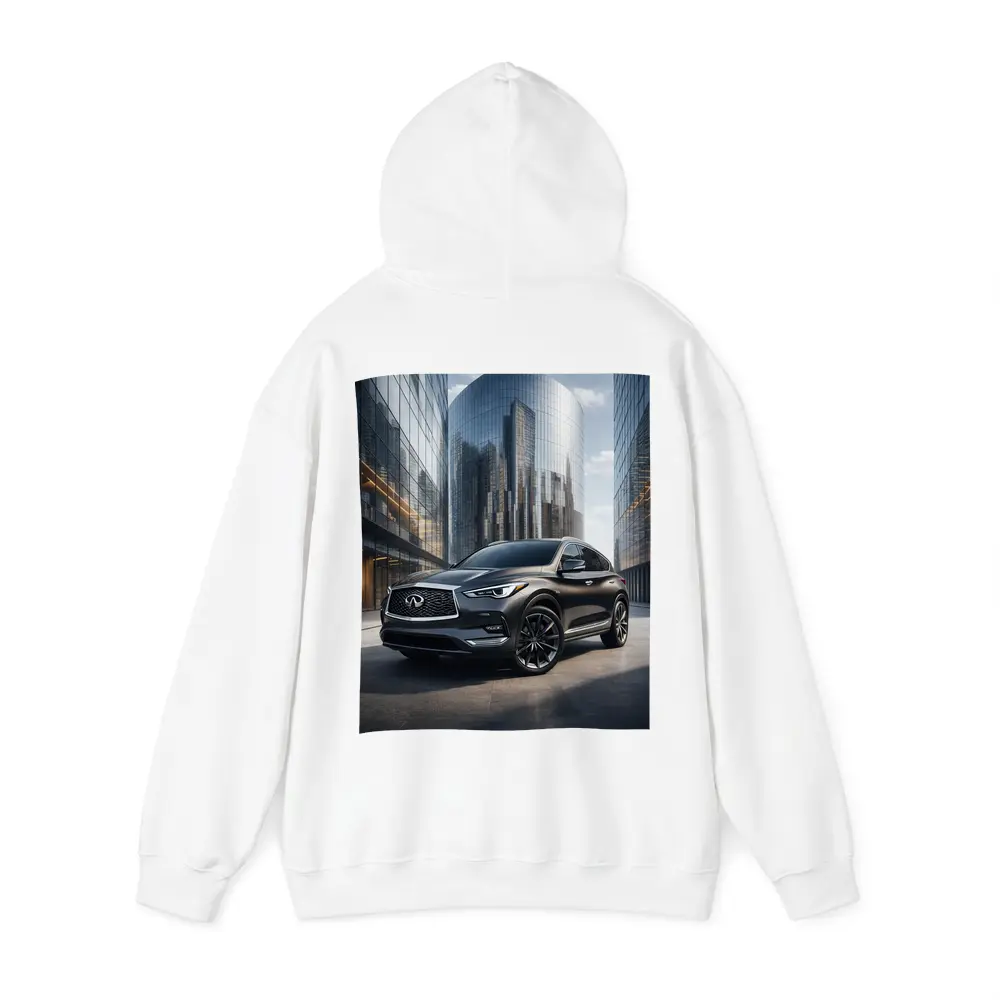 Infiniti QX50 Parked Near Glass Skyscrapers – Hoodies