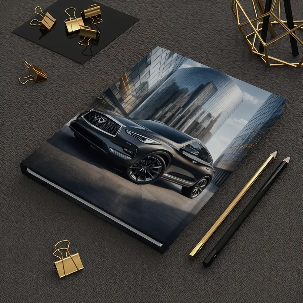 Infiniti QX50 Parked Near Glass Skyscrapers – Notebooks