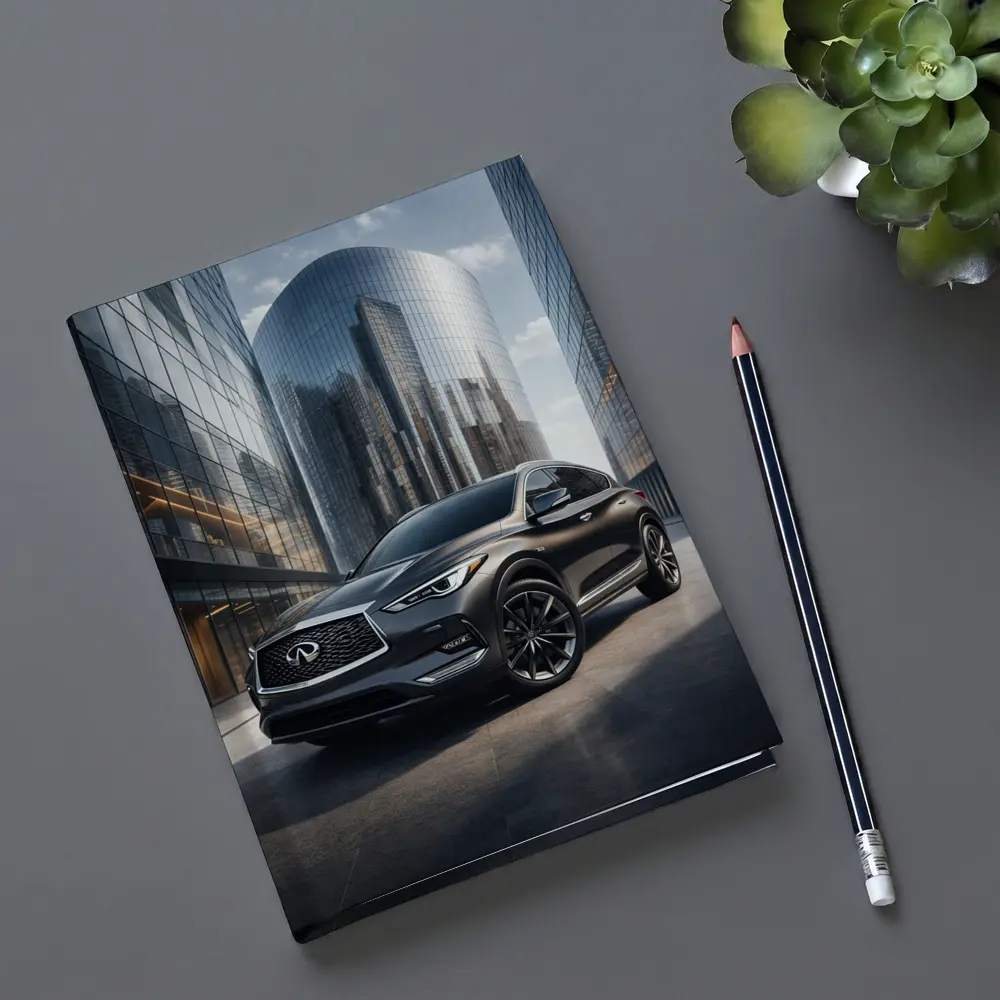 Infiniti QX50 Parked Near Glass Skyscrapers – Notebooks