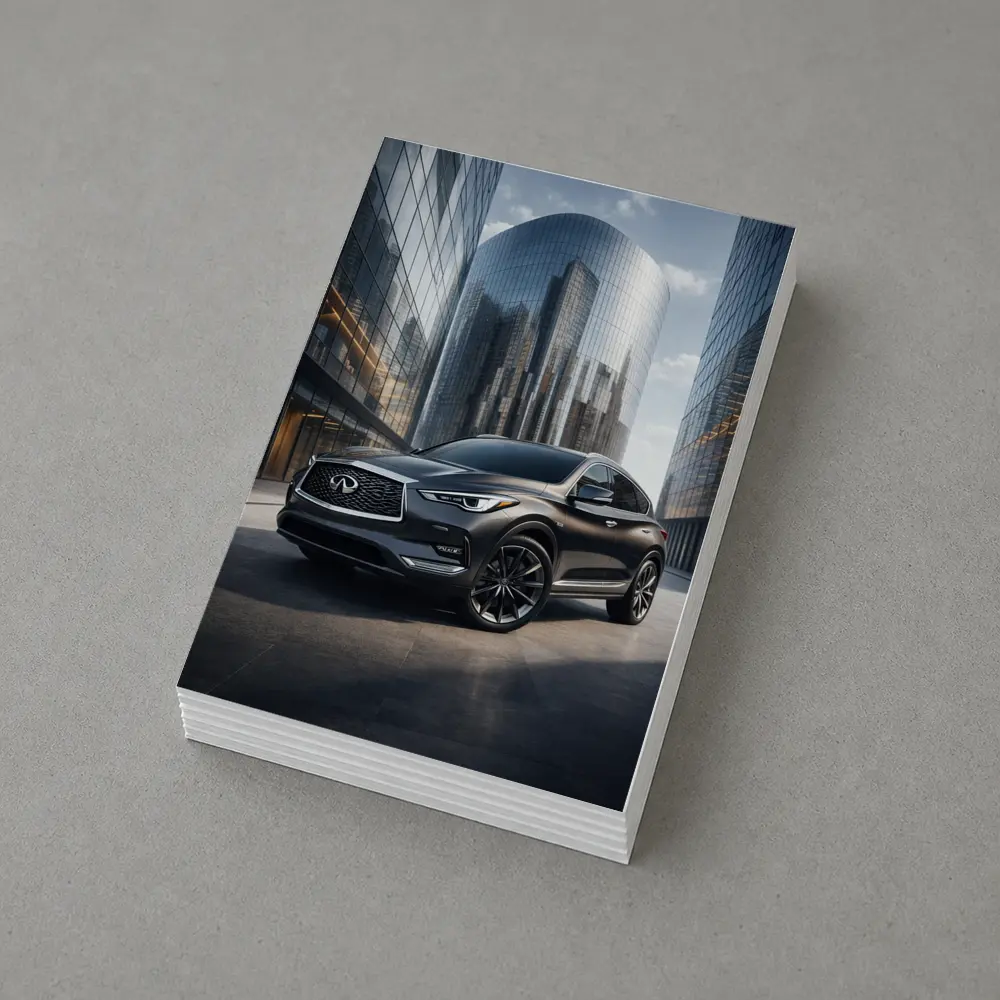 Infiniti QX50 Parked Near Glass Skyscrapers – Postcards