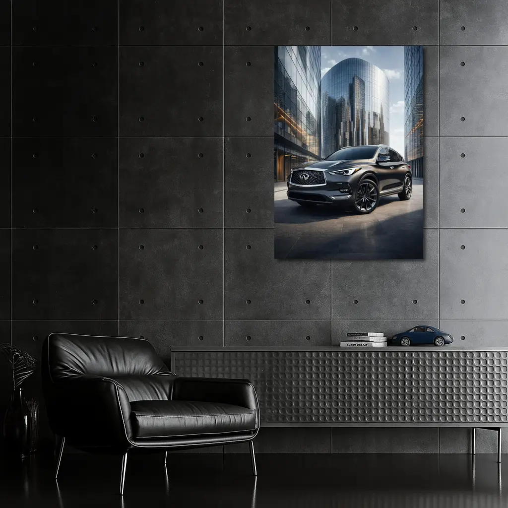 Infiniti QX50 Parked Near Glass Skyscrapers – Wall Art