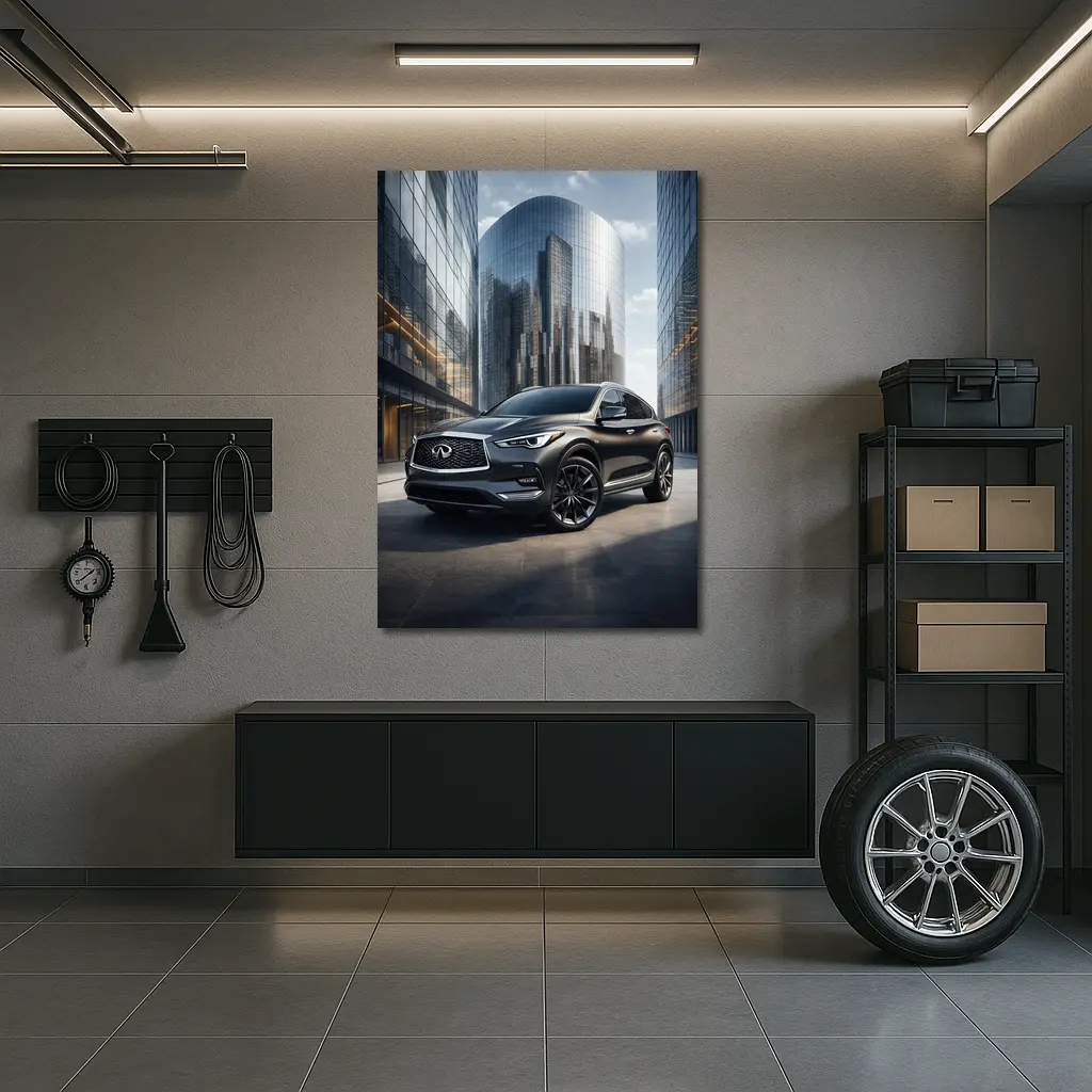 Infiniti QX50 Parked Near Glass Skyscrapers – Wall Art
