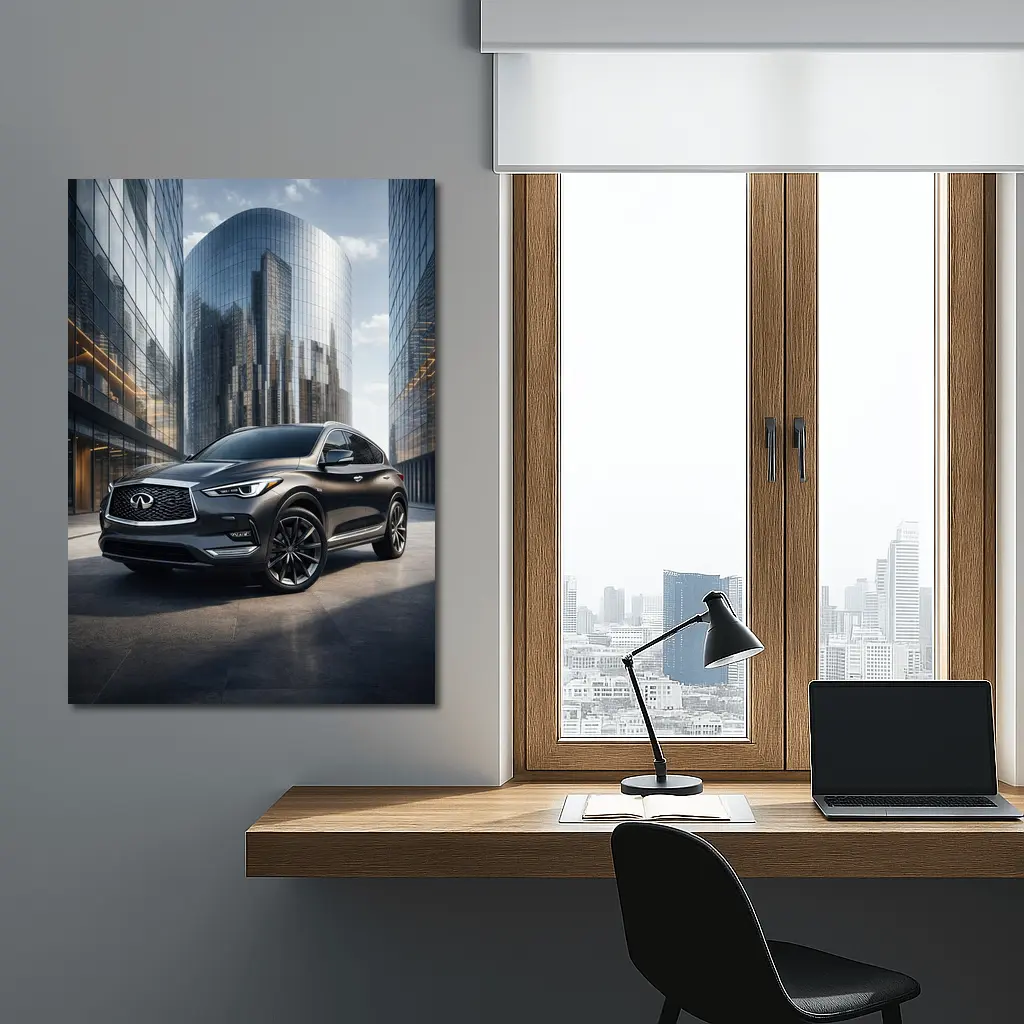 Infiniti QX50 Parked Near Glass Skyscrapers – Wall Art
