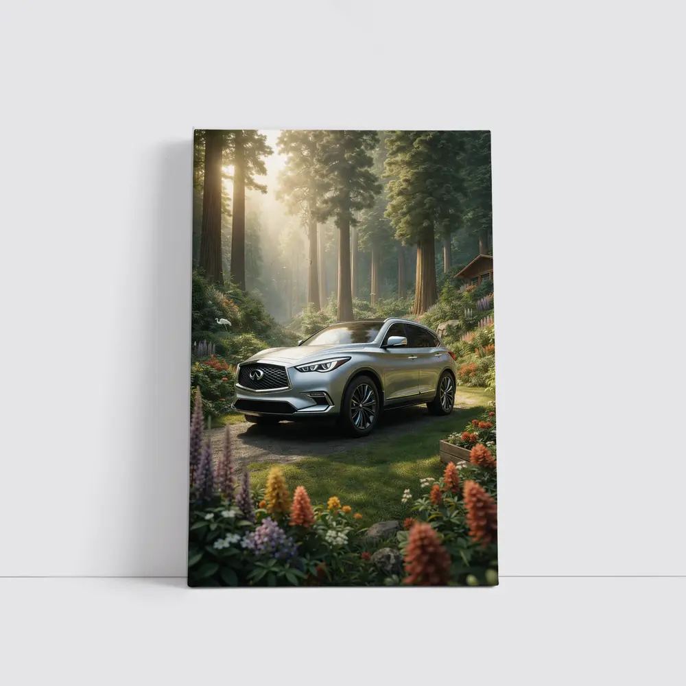 Infiniti QX50 Silver SUV Forest Garden Setting – Wall Art