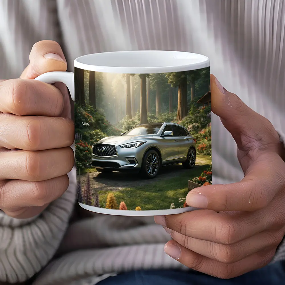 Infiniti QX50 Silver SUV Forest Garden Setting – Mugs