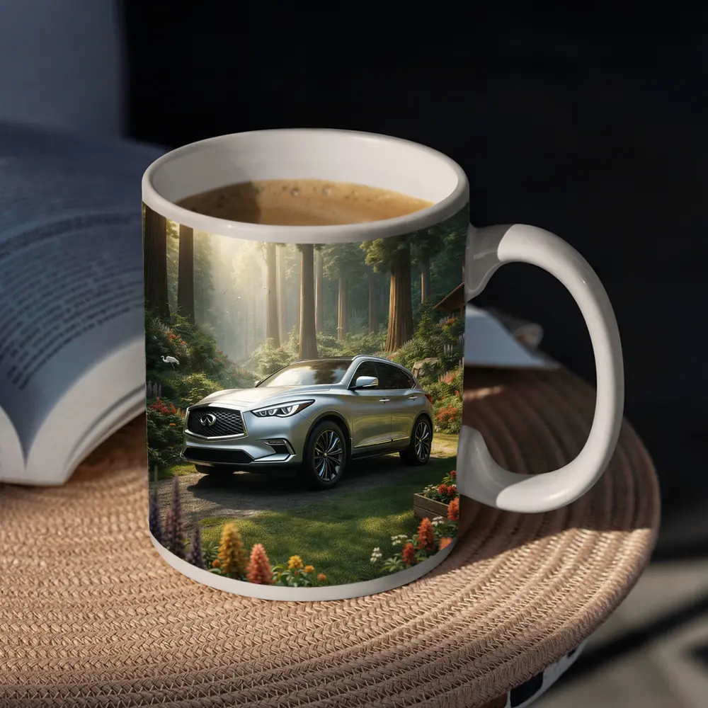 Infiniti QX50 Silver SUV Forest Garden Setting – Mugs