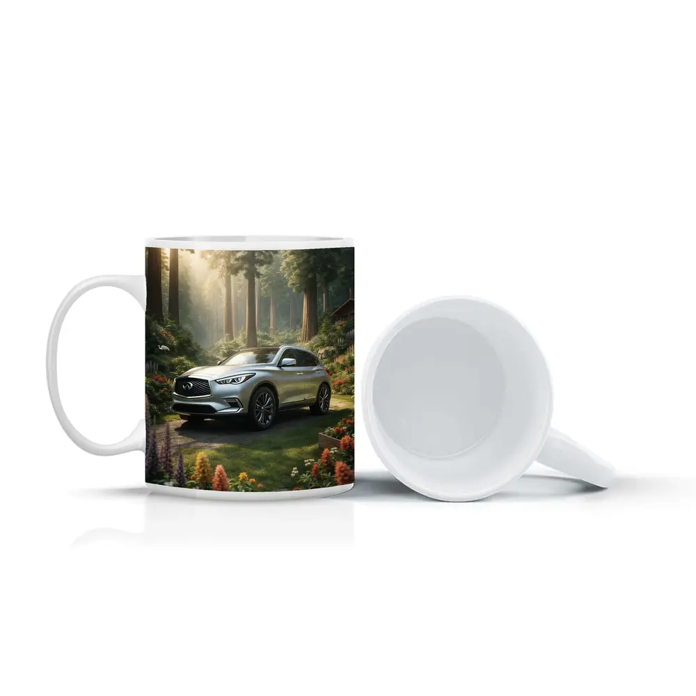 Infiniti QX50 Silver SUV Forest Garden Setting – Mugs