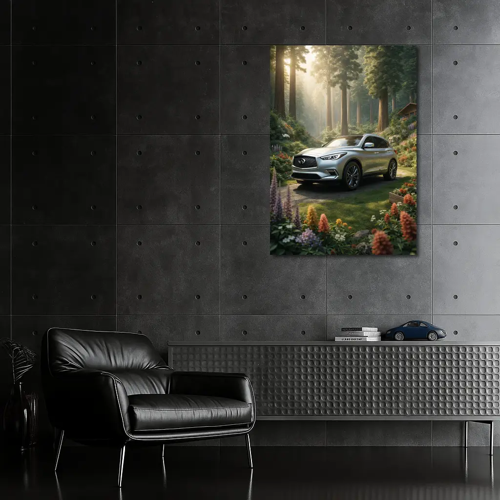 Infiniti QX50 Silver SUV Forest Garden Setting – Wall Art