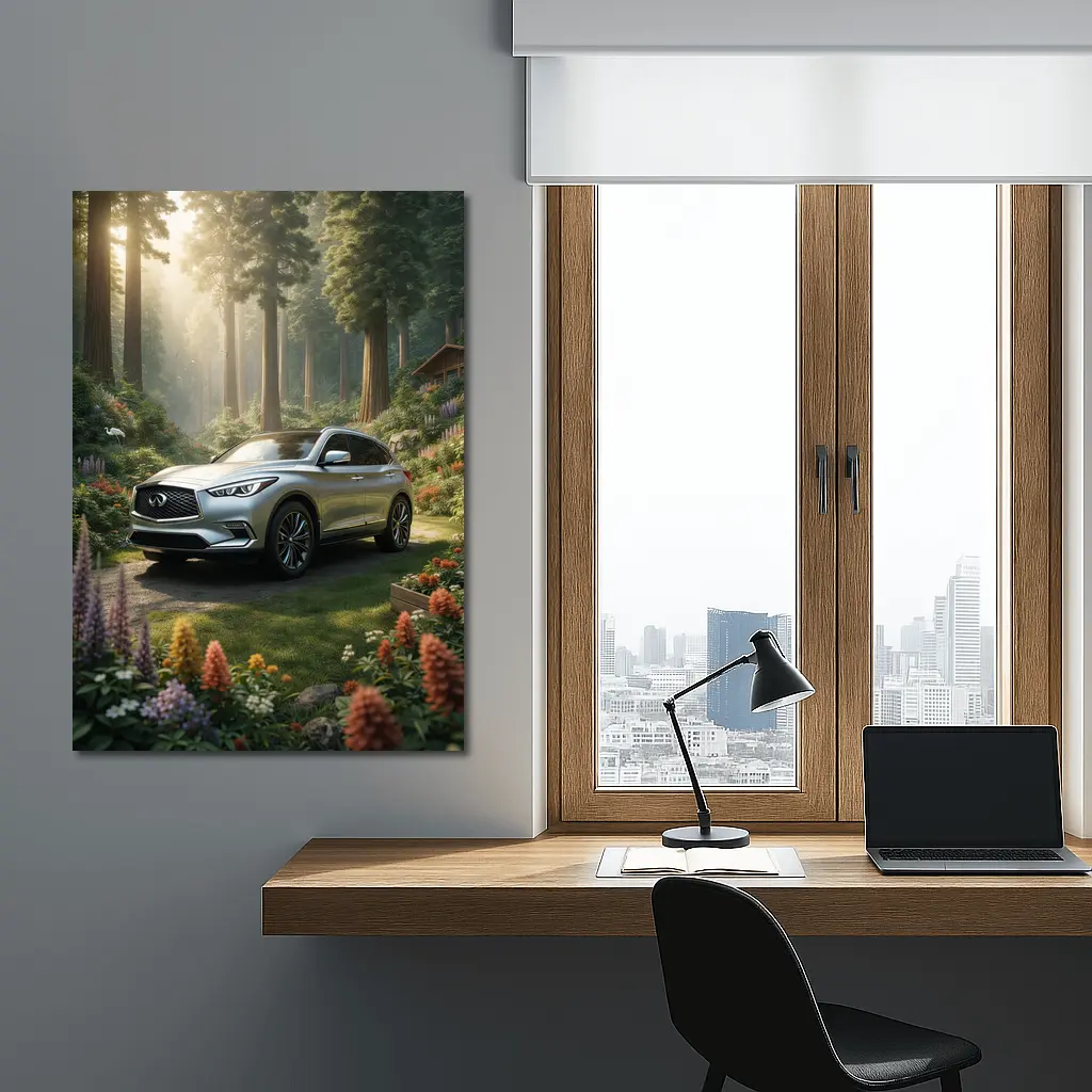 Infiniti QX50 Silver SUV Forest Garden Setting – Wall Art
