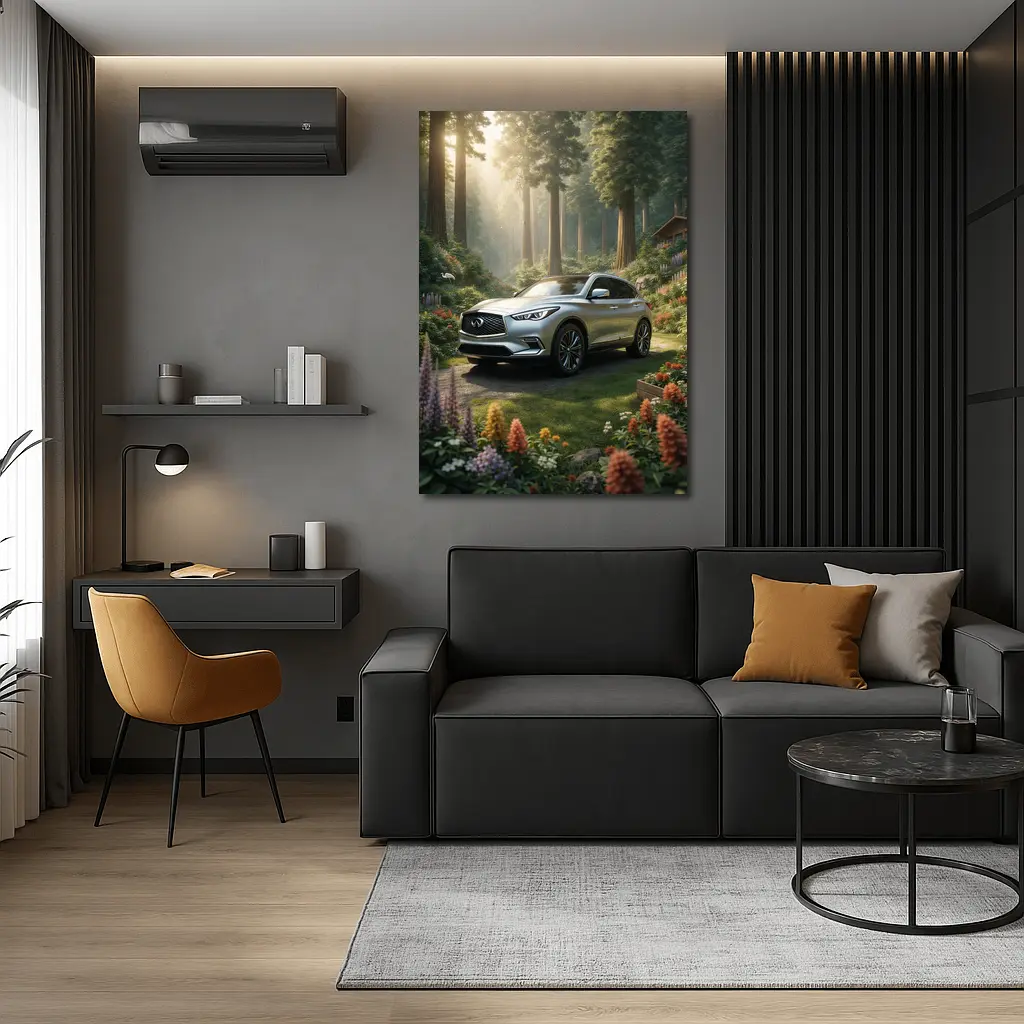 Infiniti QX50 Silver SUV Forest Garden Setting – Wall Art