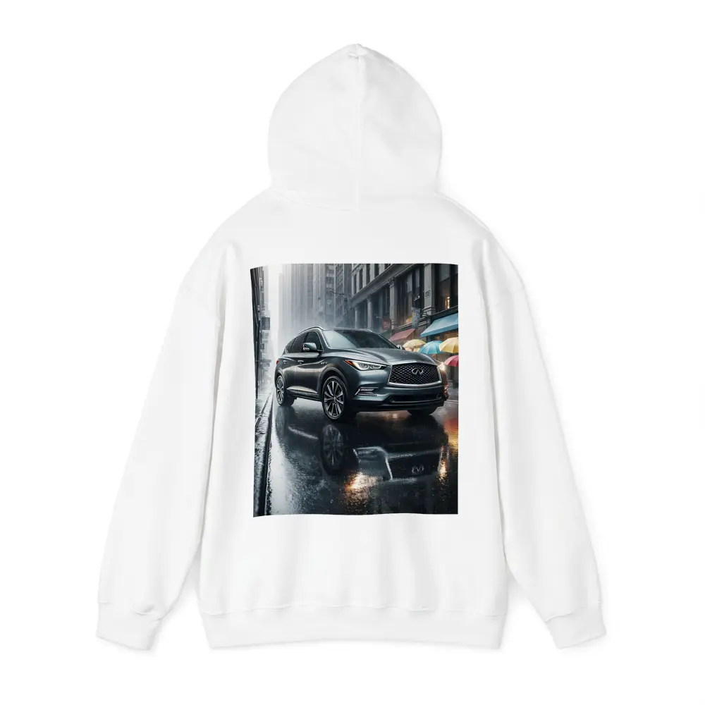 Infiniti QX60 Rainy City Street Scene – Hoodies