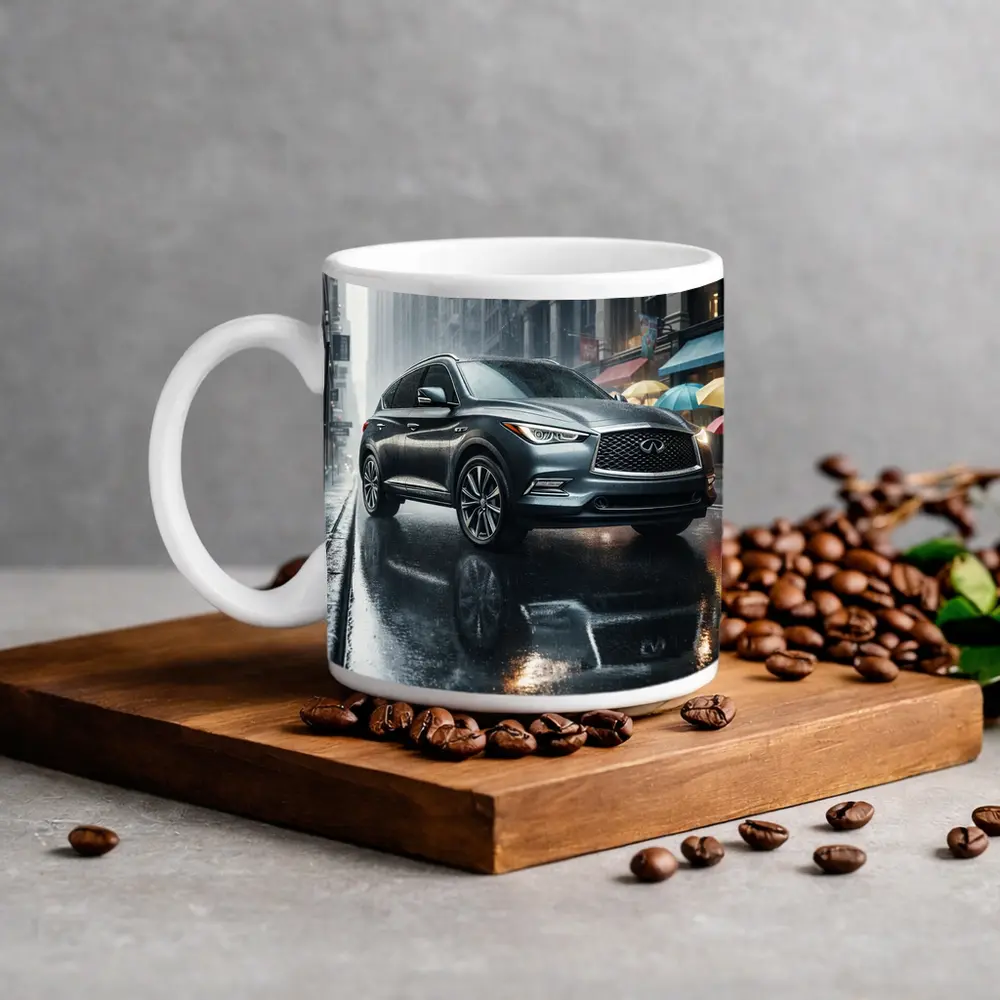 Infiniti QX60 Rainy City Street Scene – Mugs