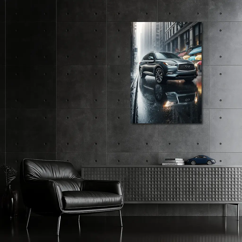 Infiniti QX60 Rainy City Street Scene – Wall Art