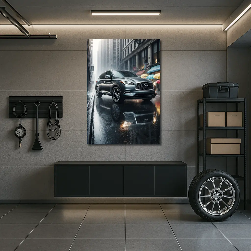 Infiniti QX60 Rainy City Street Scene – Wall Art