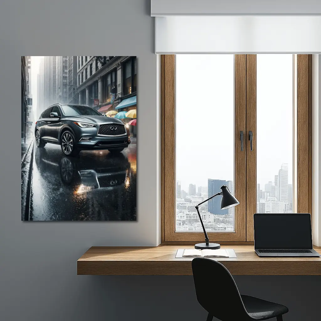 Infiniti QX60 Rainy City Street Scene – Wall Art