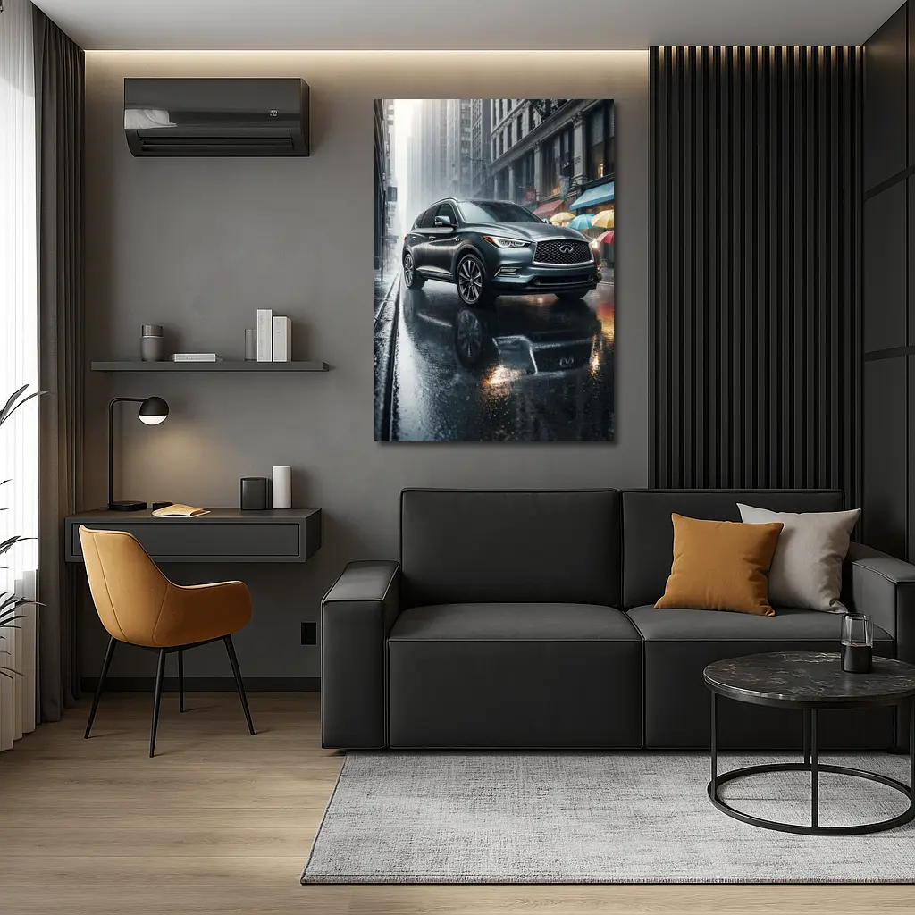 Infiniti QX60 Rainy City Street Scene – Wall Art