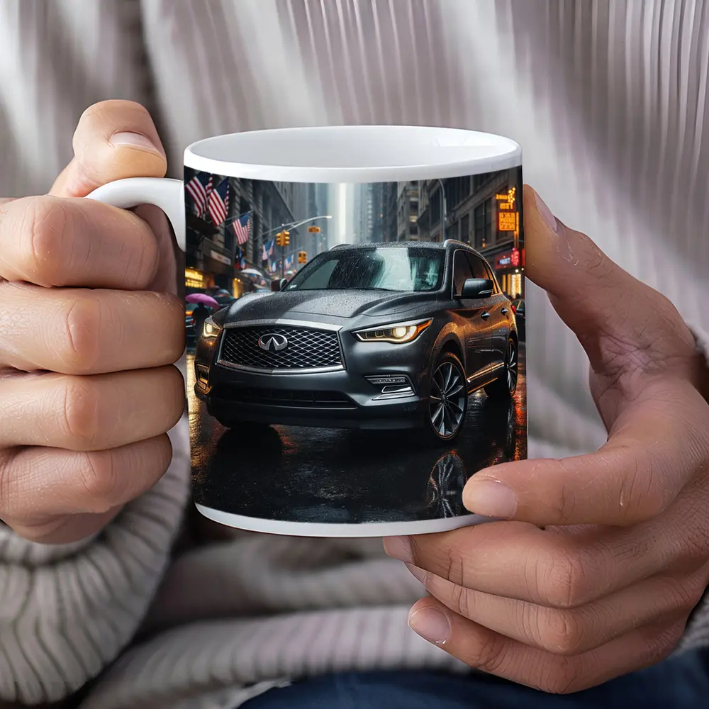 Infiniti QX60 SUV Rainy City Street – Mugs