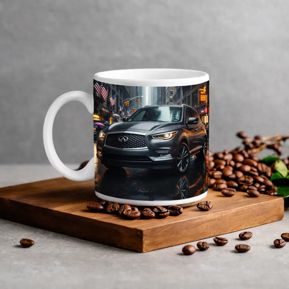 Infiniti QX60 SUV Rainy City Street – Mugs