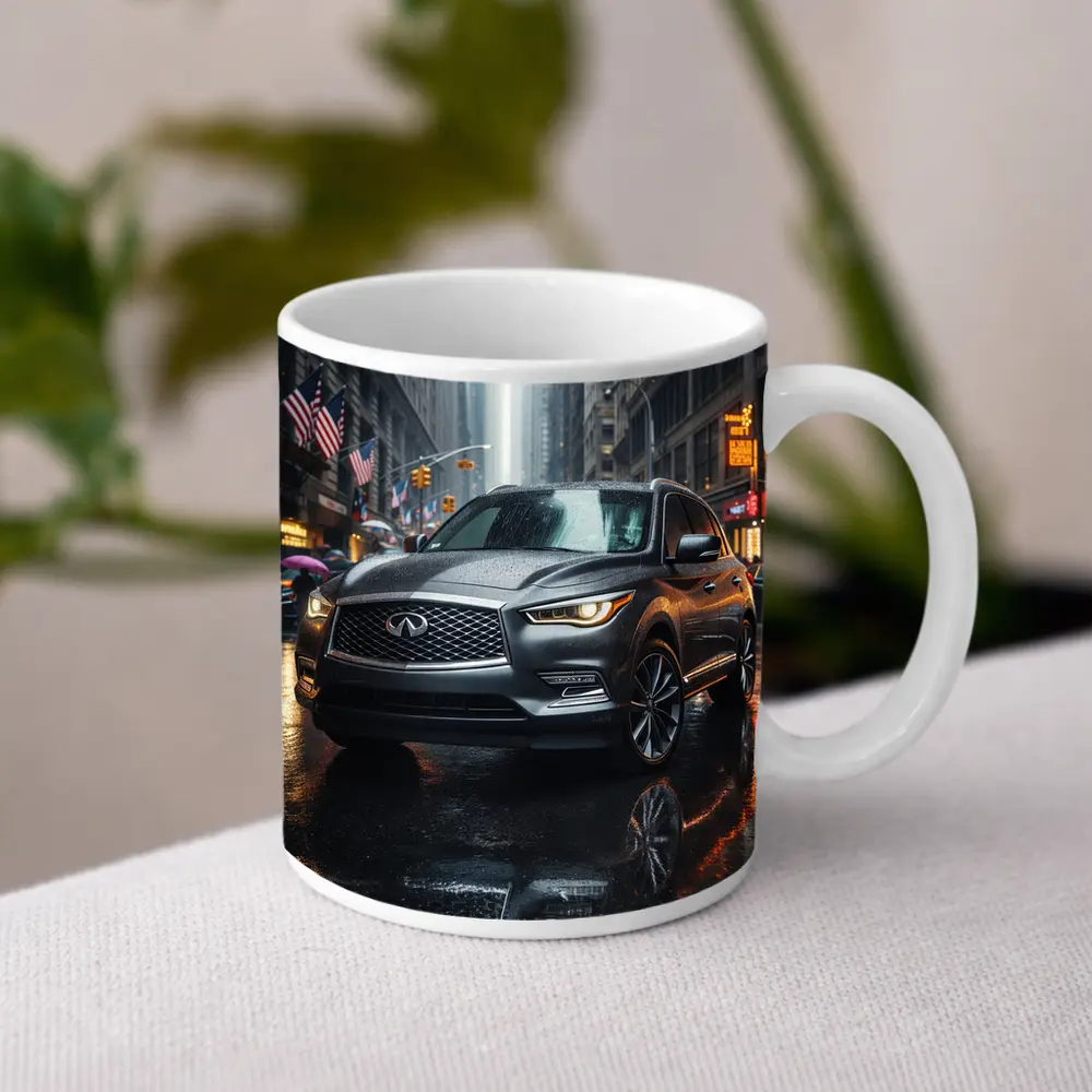 Infiniti QX60 SUV Rainy City Street – Mugs