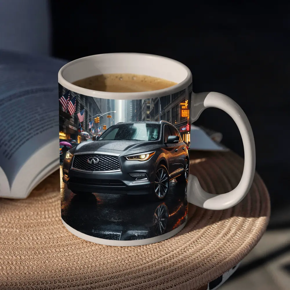 Infiniti QX60 SUV Rainy City Street – Mugs