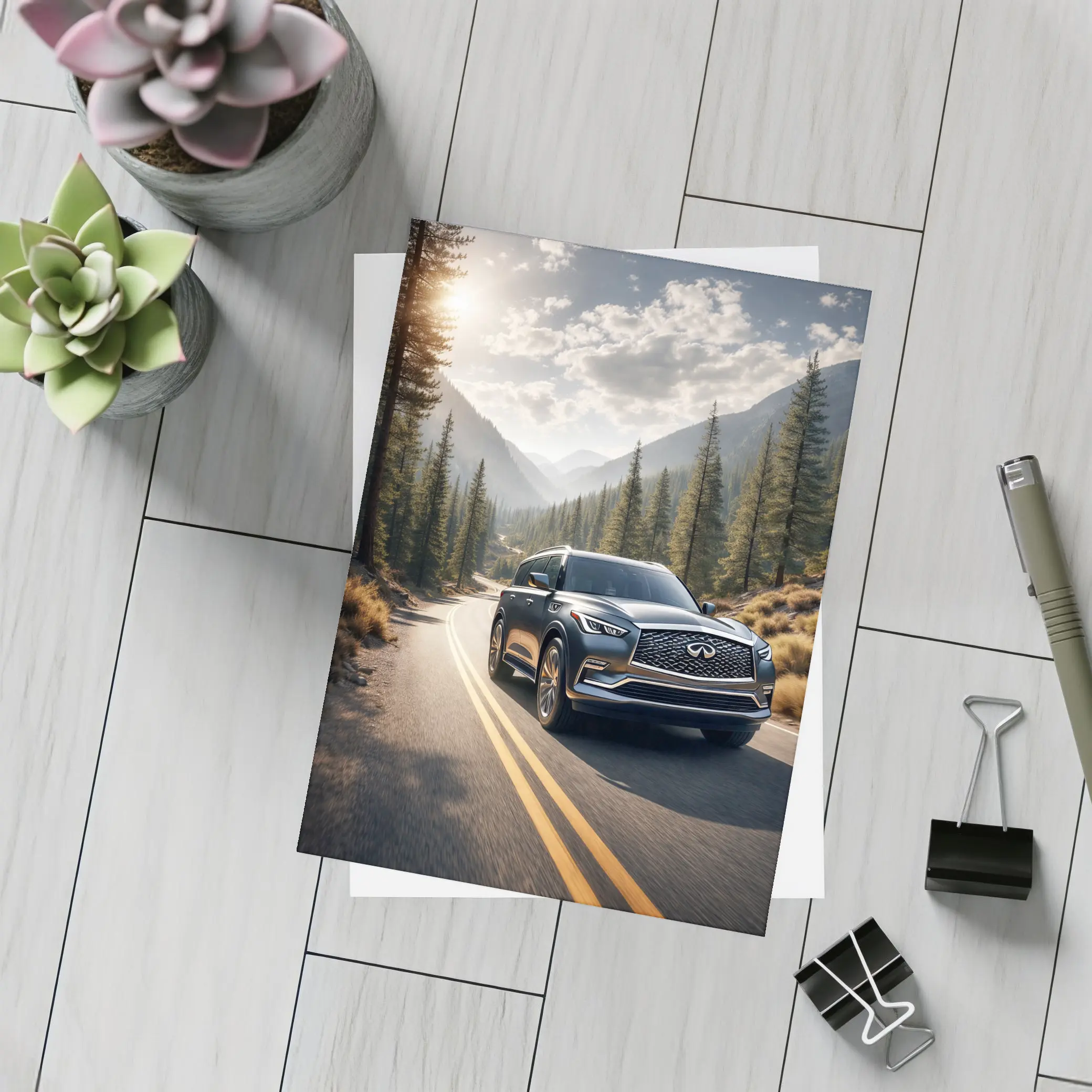Infiniti QX80 SUV Mountain Forest Road – Postcards