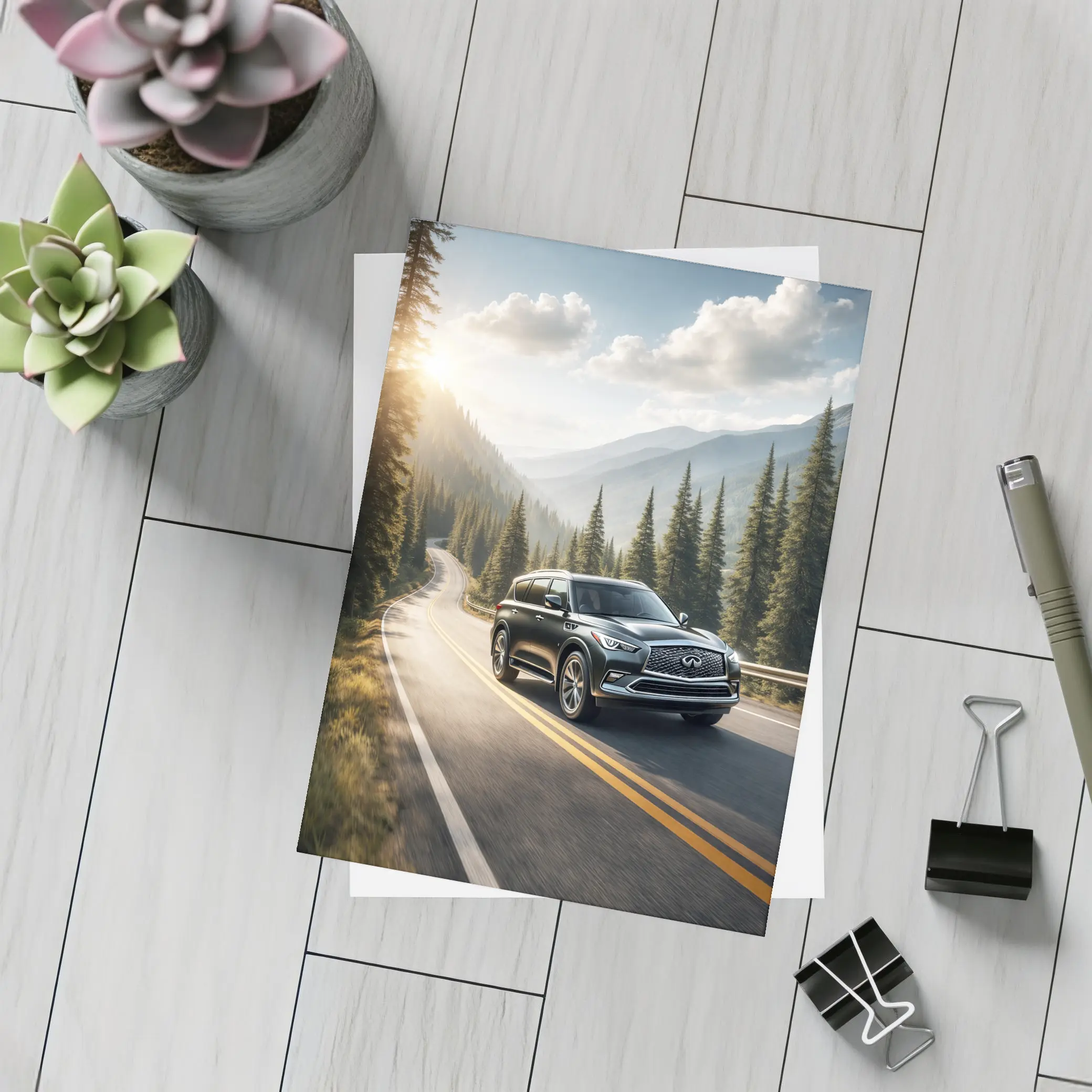 Infiniti QX80 SUV Mountain Forest Road – Postcards