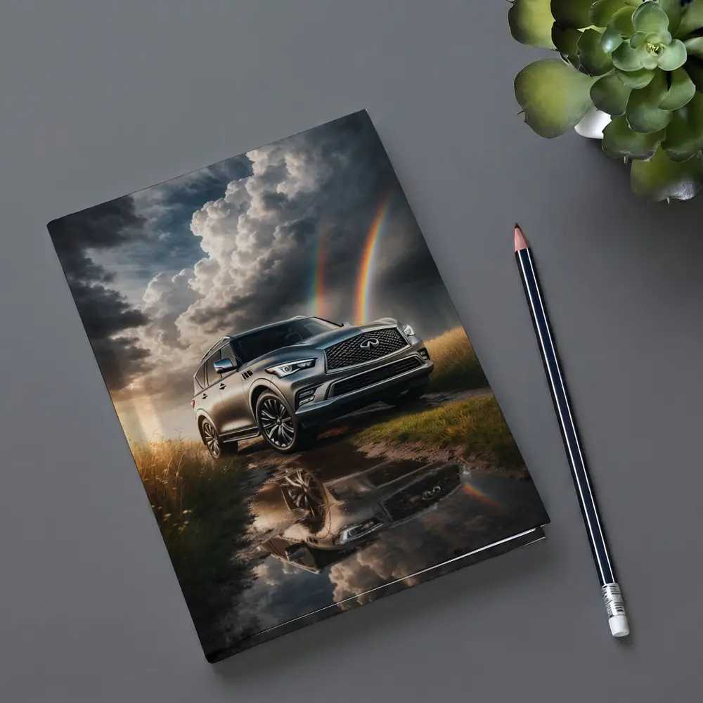 Infiniti QX80 SUV Under Dramatic Rainbow Skies – Notebooks